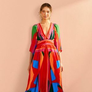 Farm Rio Colorful Leaves Midi Dress